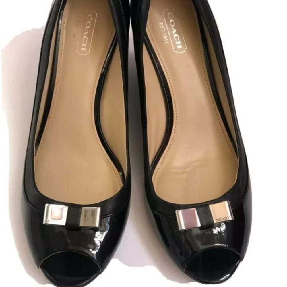 Coach Womens Shoes 81/2B Leather Black Wedge Heels
